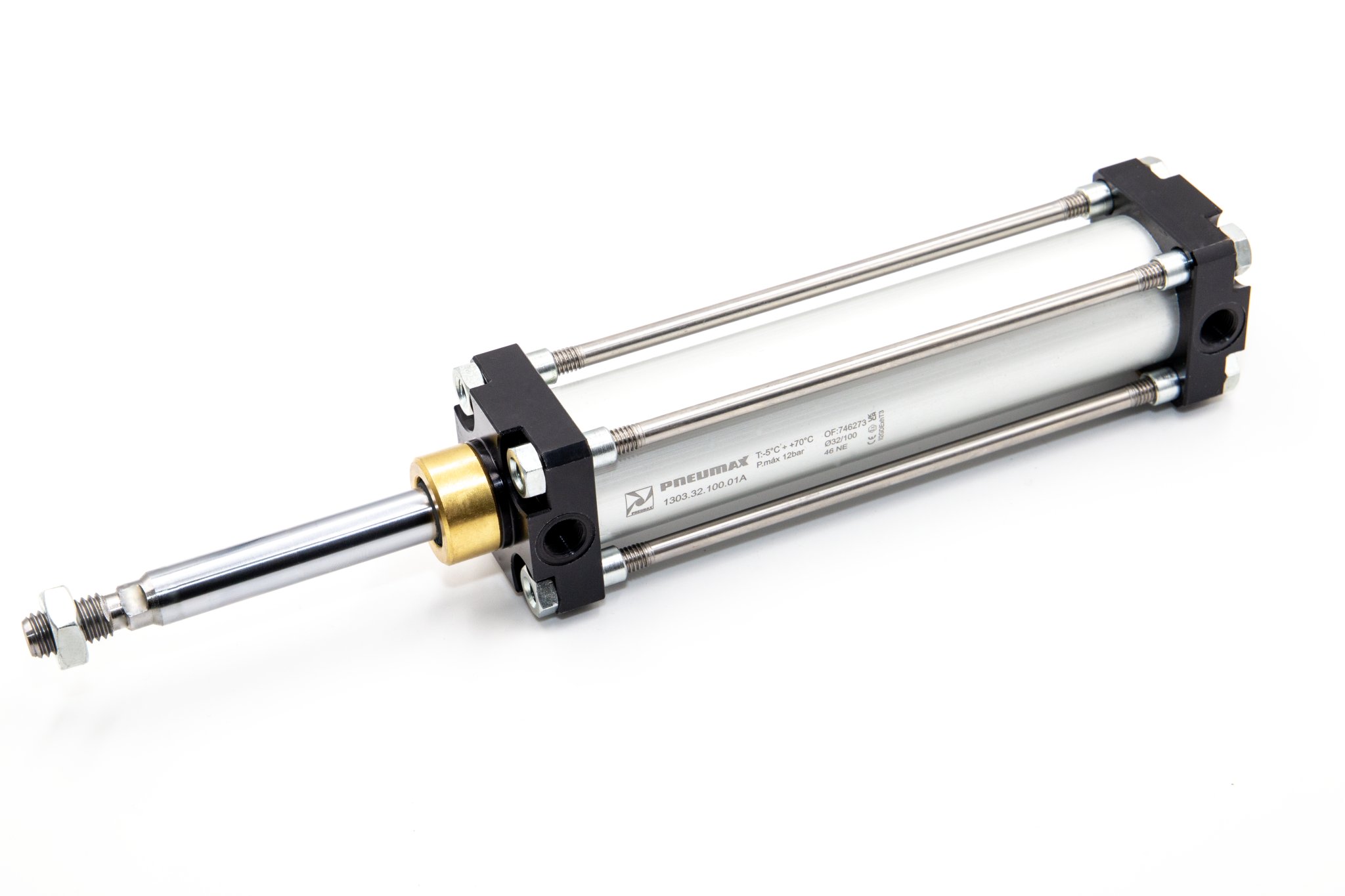 Cilindro CNOMO Ø100 carrera 100 versión base vástago cromado C43, juntas FPM y doble efecto