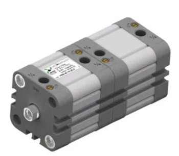 Cilindro Ecompact Ø100 carrera 50 versión tándem en empuje con vástago común cromado C43, rosca hembra, magnético y doble efecto