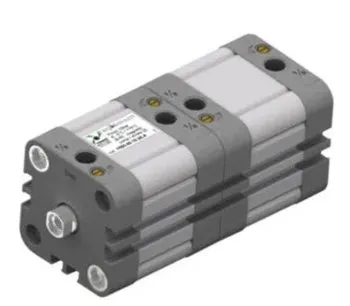 Cilindro Ecompact Ø100 carrera 50 versión tándem en empuje con vástago común cromado C43, rosca hembra, magnético y doble efecto