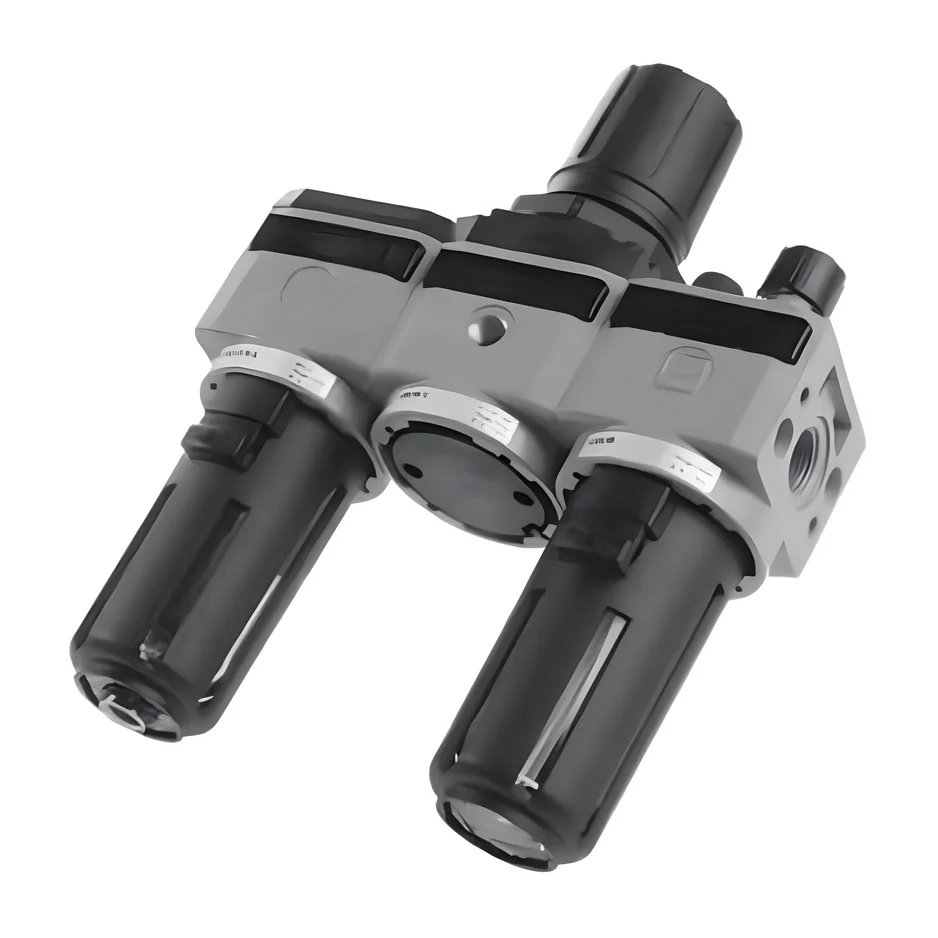 Filtro + regulador + lubricador de cuerpo en tecnopolímero G1" - talla 4, 20 µm, 0 - 12 bar, pomo no bloqueable, purga semiautomática