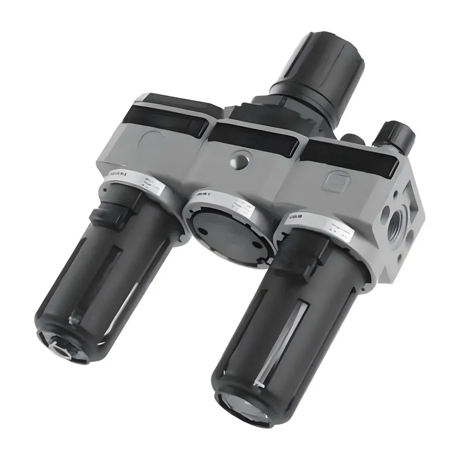 Filtro + regulador + lubricador de cuerpo en tecnopolímero G1" - talla 4, 20 µm, 0 - 12 bar, pomo no bloqueable, purga semiautomática