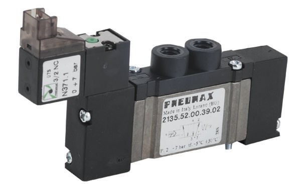 Electroválvula 10 mm FLAT 5/2 M5 solenoide - muelle 24 VDC conexión 90º LED