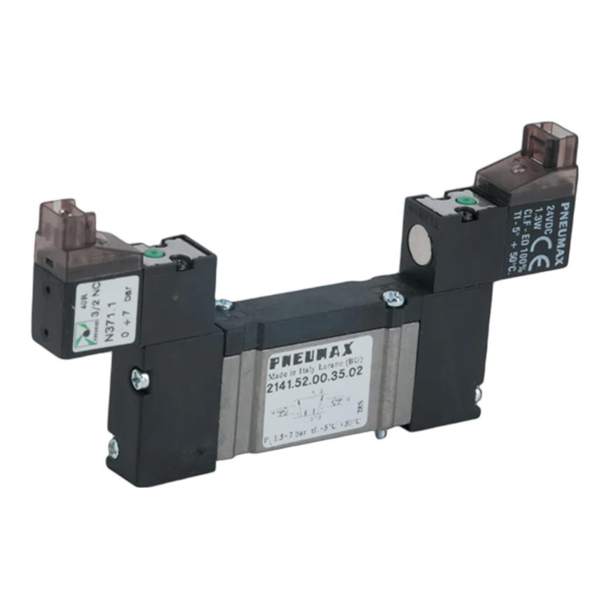 Electroválvula 10 mm FLAT 5/2 M5 solenoide - solenoide 24 VDC conexión 90º LED