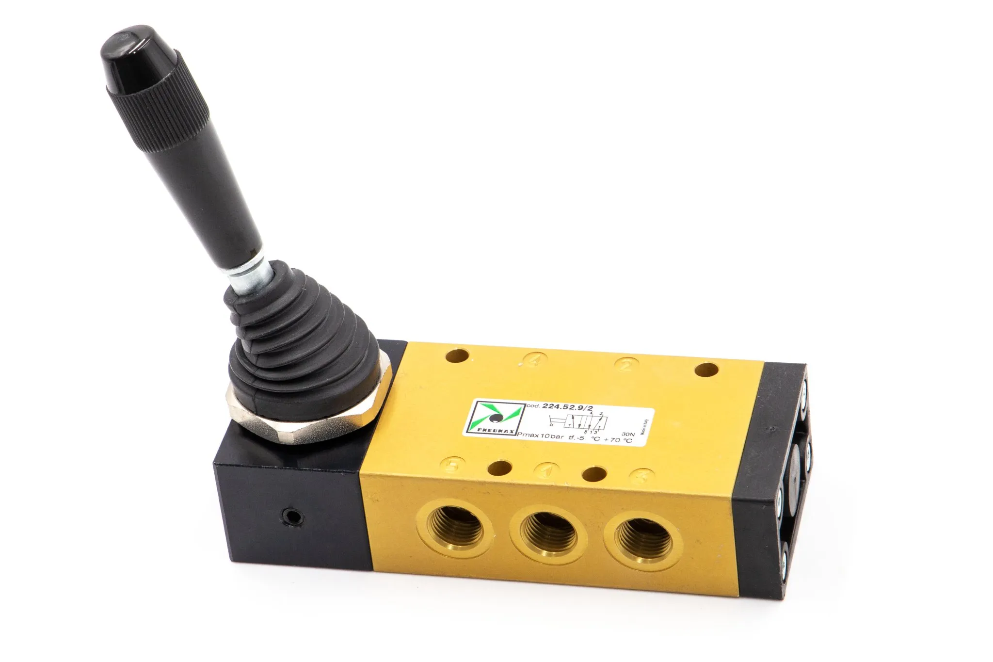 Válvula 5/3 G1/2" palanca lateral Ø40 3 posiciones centros abiertos