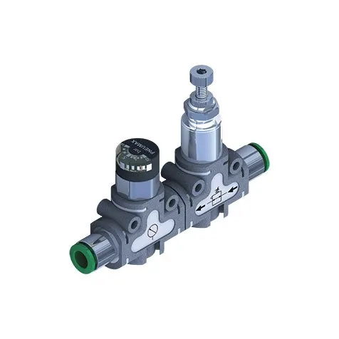 Regulador de presión en línea + indicador de presión 0 - 8 bar, recto Ø6 - recto Ø6