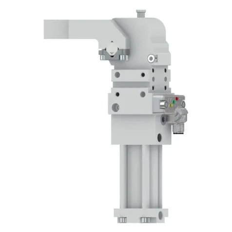 Brida de amarre neumática Ø25, sensor M12 - PNP, rosca BSPP, brazo de aluminio central, offset 0 mm