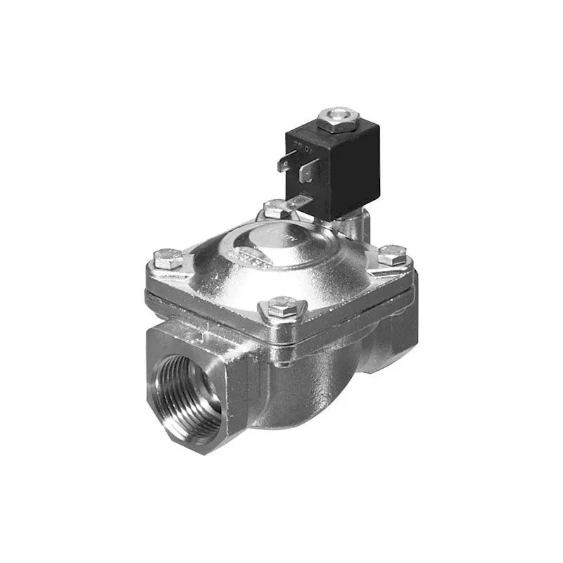 Electroválvula G3/4" 2/2 orificio 18 mm, NA, cuerpo en acero inoxidable, juntas FPM, 24 VDC