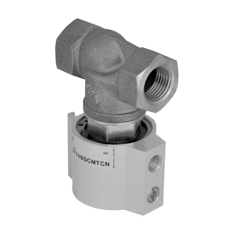 Válvula de asiento angular con forma de T G1" 1/2 2/2, NC, cuerpo en latón, juntas NBR