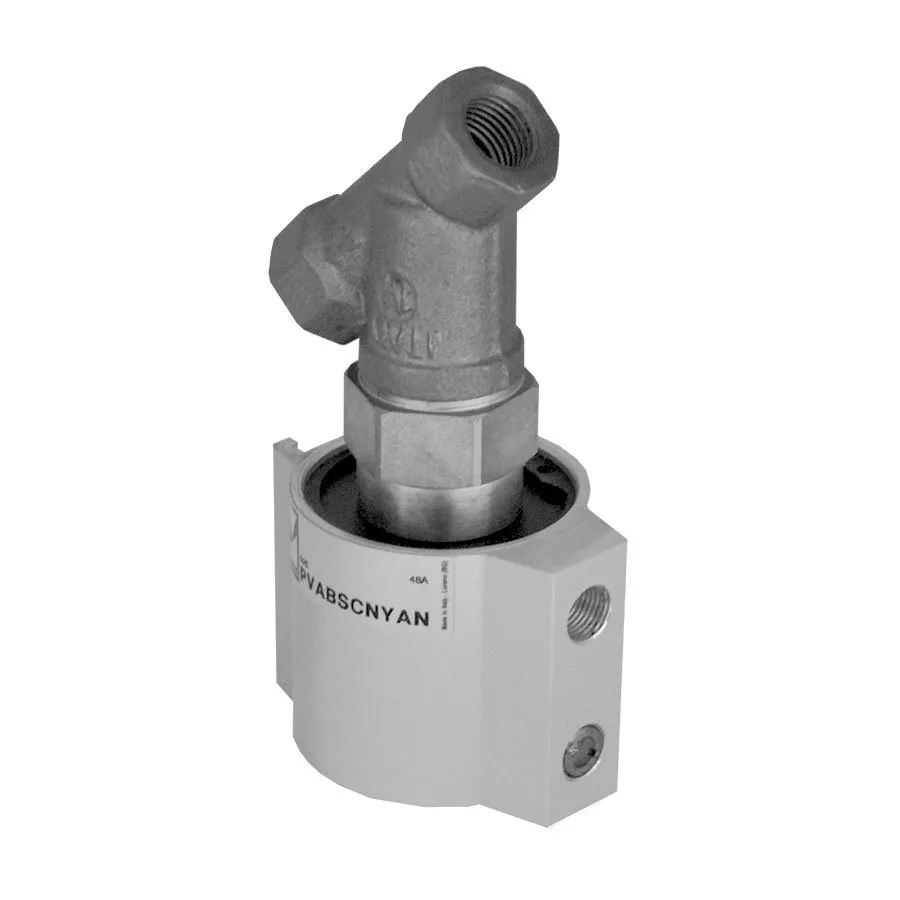 Válvula de asiento angular con forma de Y G1" 2/2, NC, cuerpo en latón, juntas FPM