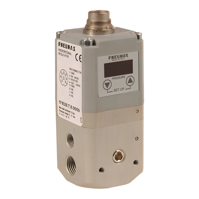 Regulador proporcional versión estándar con conector SUB-D 15 polos talla 1, señal en corriente (4-20 mA / 0-20 mA), rango de presión 0 - 9 bar