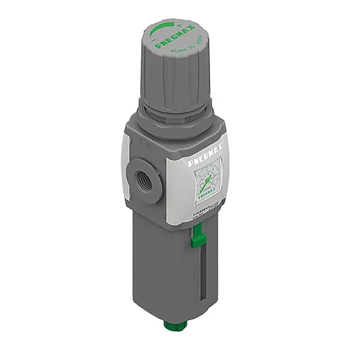 Filtro regulador con cuerpo en alumunio G1" - talla 4, 20 µm, 0 - 8 bar, medición de presión G1/8", con relieving, pomo no bloqueable