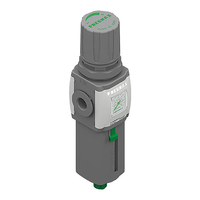 Filtro regulador con cuerpo en alumunio G1" - talla 4, 20 µm, 0 - 12 bar, medición de presión G1/8", con relieving, pomo no bloqueable