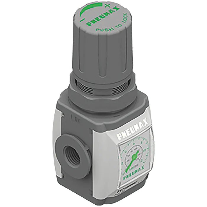 Regulador de cuerpo en aluminio G1" - talla 4, 0 - 8 bar, medición de presión G1/8", con relieving, pomo no bloqueable