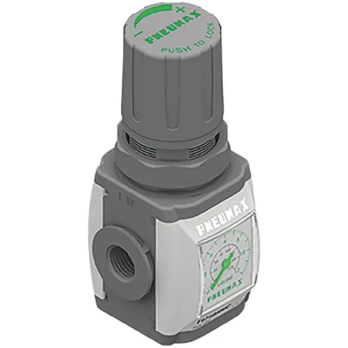 Regulador de cuerpo y roscas en tecnopolímero G1/4" - talla 1, 0 - 12 bar, manómetro integrado, con relieving, pomo no bloqueable