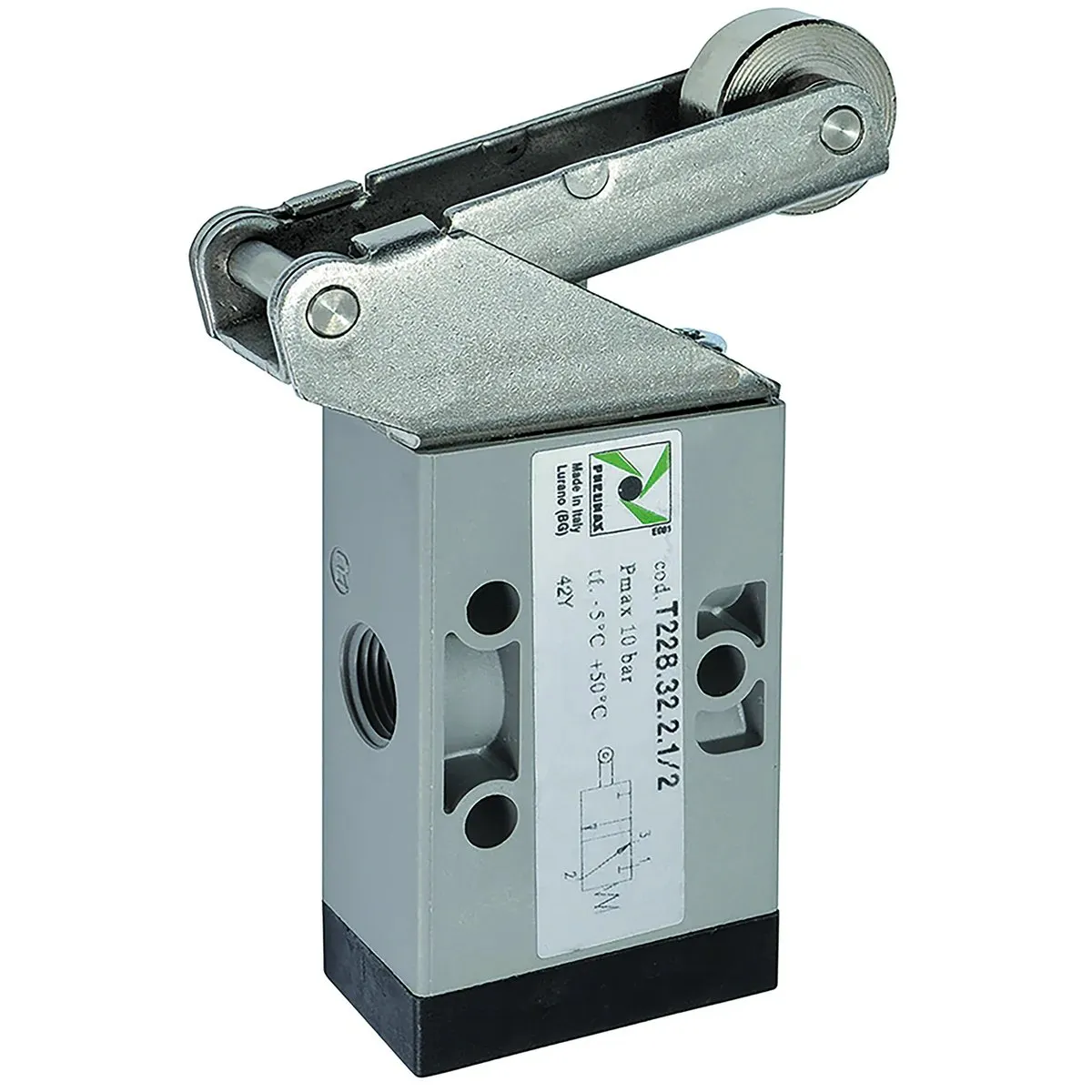 Válvula 3/2 G1/8" palanca rodillo en plástico - muelle