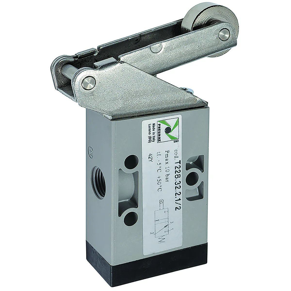 Válvula 3/2 G1/8" palanca rodillo metálico - muelle